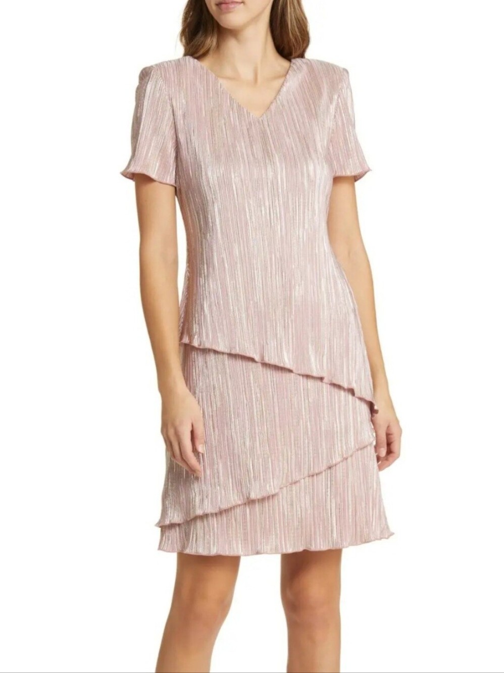 Connected V-Neck Asymmetric Tiered Dress Size 4